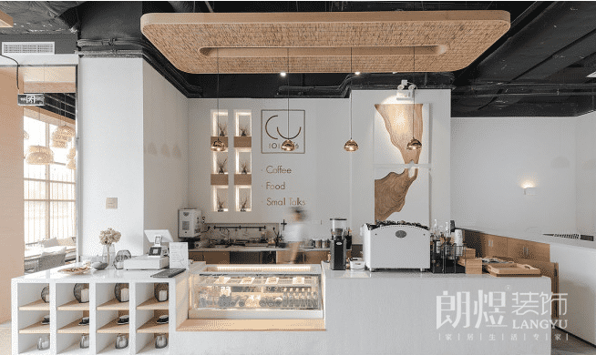 80平白色文艺咖啡店铺装修设效果图