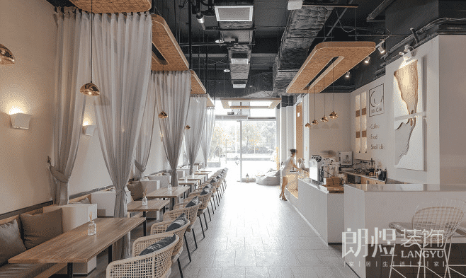80平白色文艺咖啡店铺装修设效果图