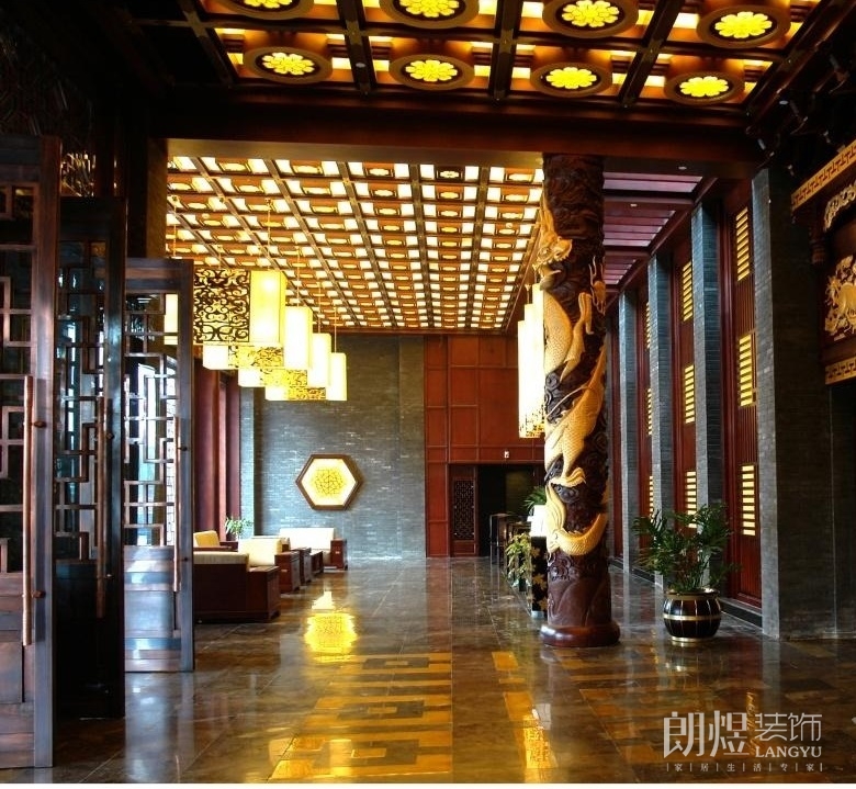 纯中式酒店装修前台效果图