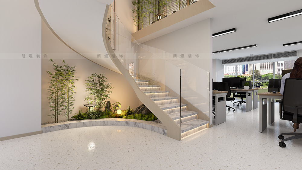 成都电商外贸公司办公室装修效果图-楼梯微景