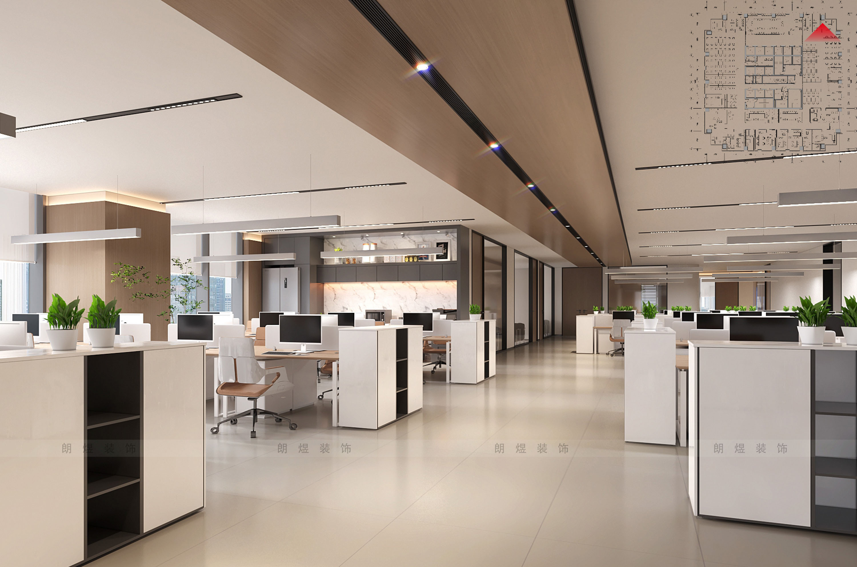 能源公司办公室工位区装修效果图-1