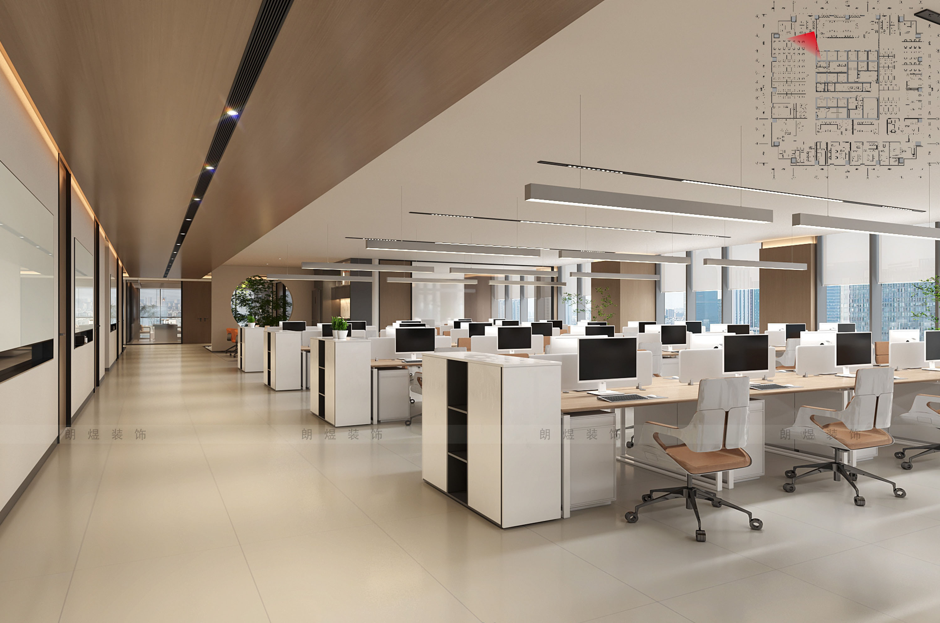 能源公司办公室工位区装修效果图-2