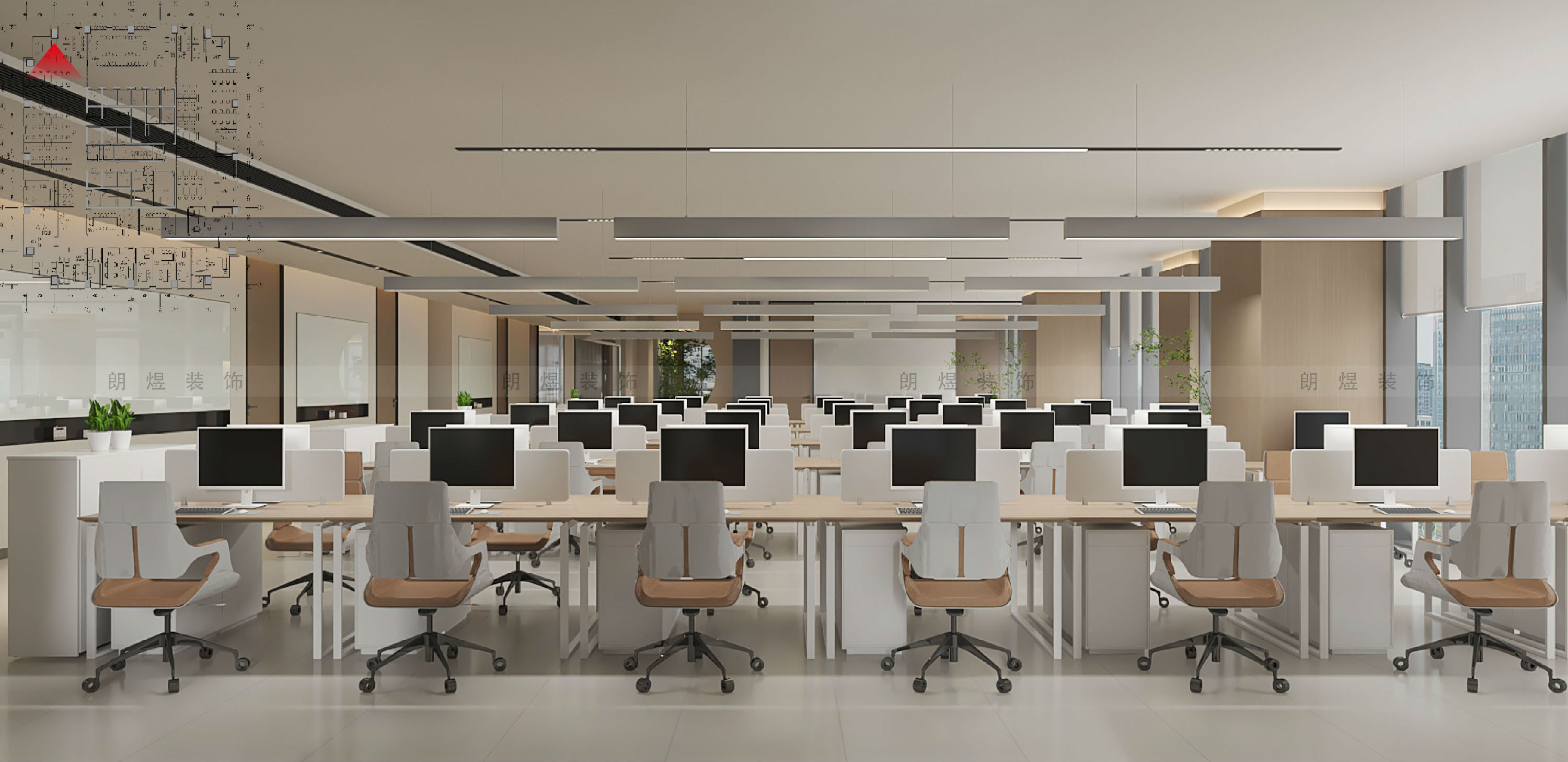 能源公司办公室工位区装修效果图-3