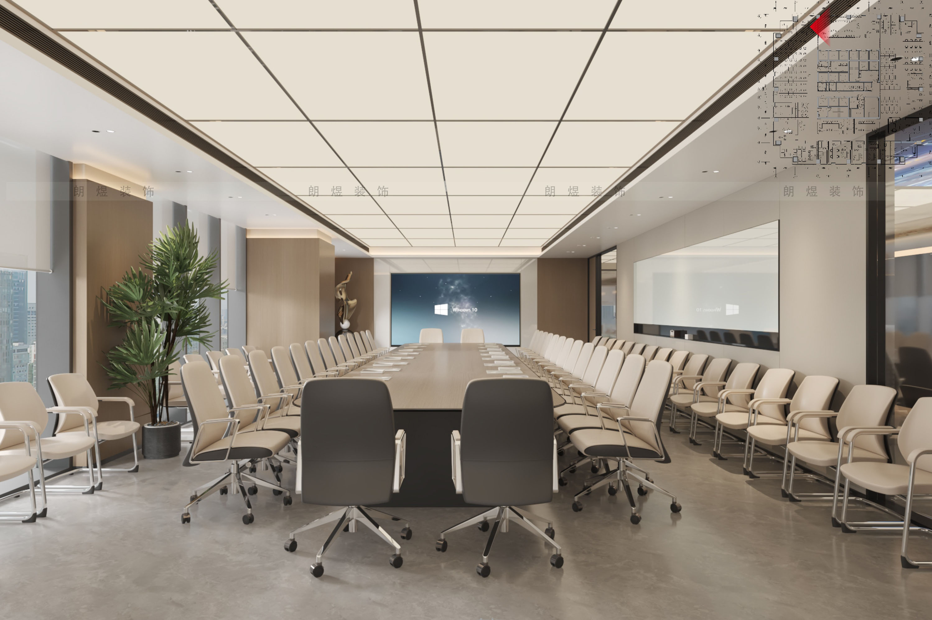 能源公司办公室大型会议室装修效果图