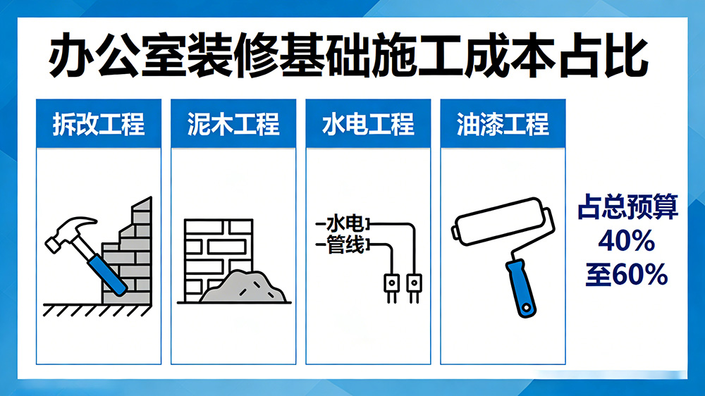 办公室装修基础施工占比图